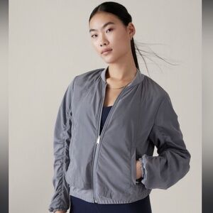 ATHLETA Wayfarer Bomber Jacket Performance Workout Gym Sporty Gray Blue …